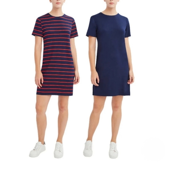 ❤️ BCBGeneration 2 Pack Dresses Navy Red Striped Solid Women's Medium Dress NWOT - Picture 1 of 16
